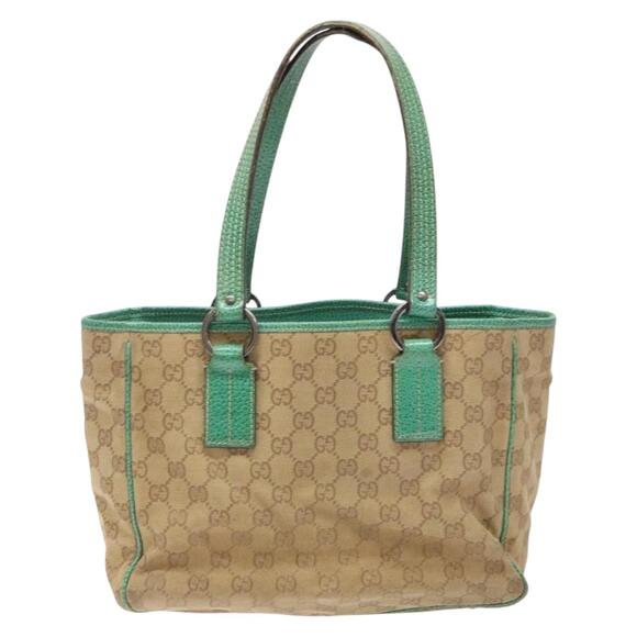 GUCCI GG Canvas Hand Bag Beige Green - Picture 2 of 12